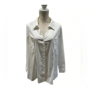 Soft Surroundings White Cotton Side Pockets Button Down Long Sleeve Shirt Size L